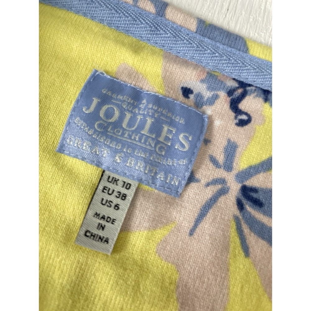 WOMENS JOULES 3/4 SLEEVE TOP BLOUSE YELLOW FLORAL PRINT US size 6 Thick Cotton - Picture 3 of 15
